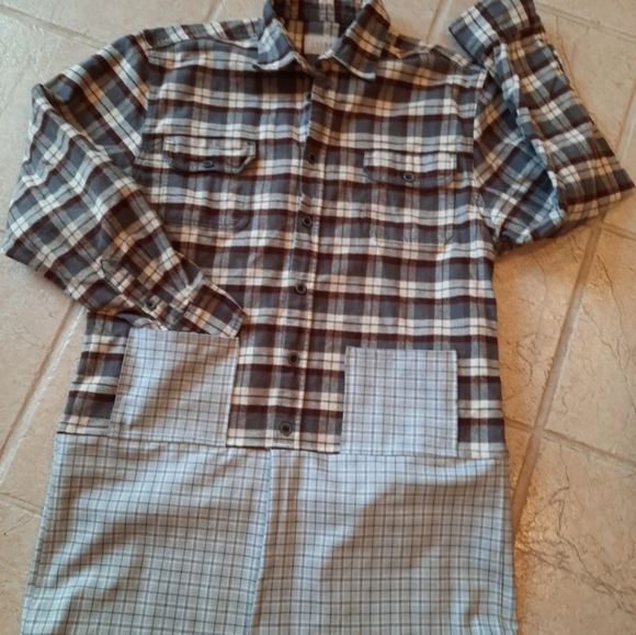 Upcycled Flannel Plaid Shirt Coat Duster Shacket sz L Original - Picture 1 of 4